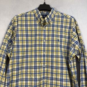 ralph lauren classic fit Plaid Yellow Blue L Button Shirt Preppy Blue Pony